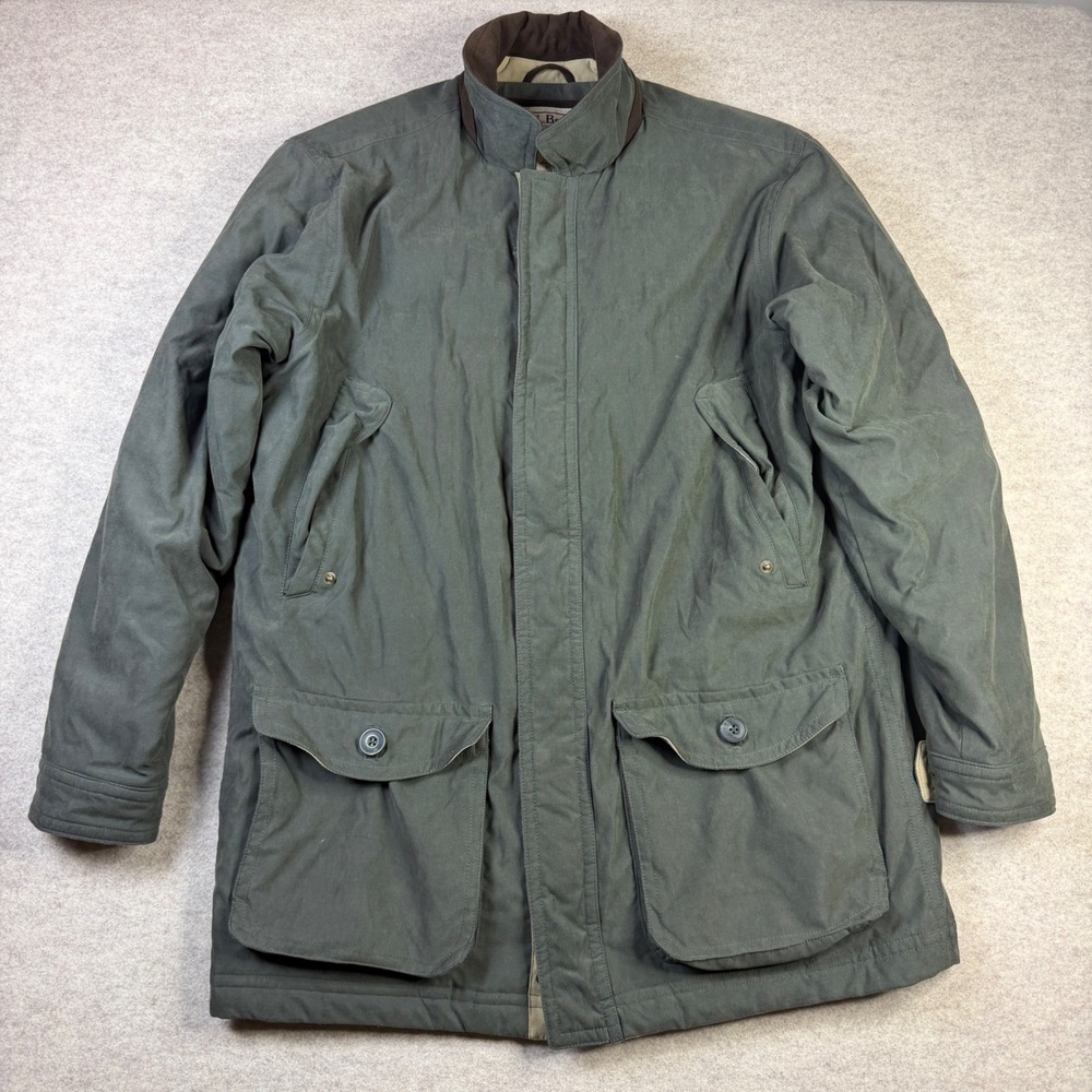 LL Bean Mens Field Coat Jacket Olive Green Wool Blend Lined Large Regular